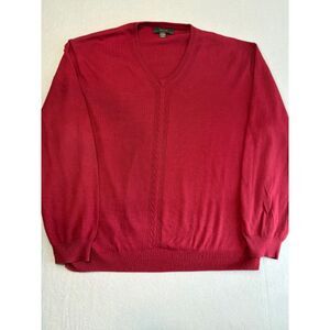 Tasso Elba Mens V Neck Sweater XL Cotton Cashmere Banded Waist Burgundy